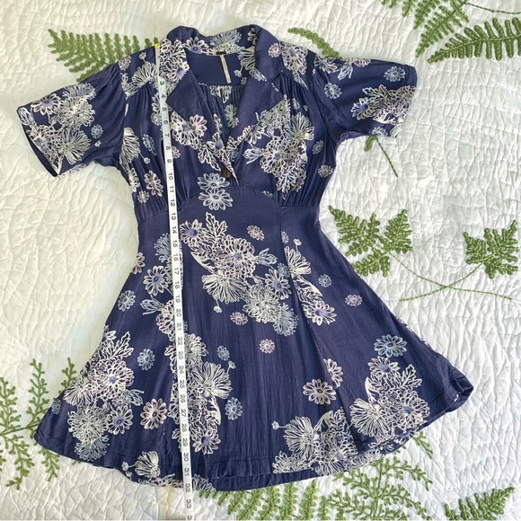 Free People Blue Hawaii Washed Blue Floral Print Short Sleeve Mini Dress - Picture 8 of 16